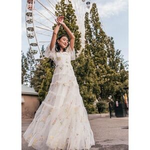 JessaKae White Maxi Dress with Pastel Floral Embroidery